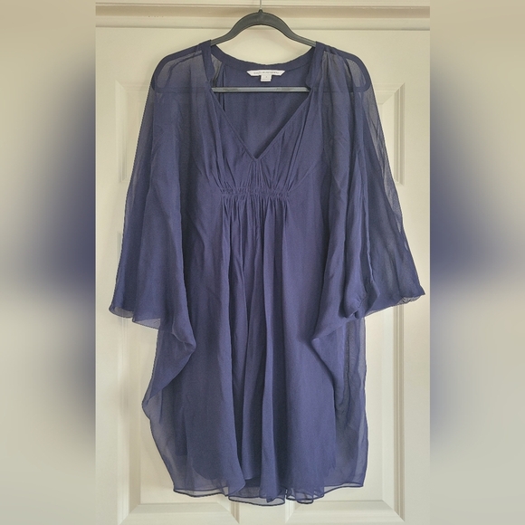 Diane Von Furstenberg Navy Silk Fleurette Caftan Dress - Size 4 - Picture 2 of 12